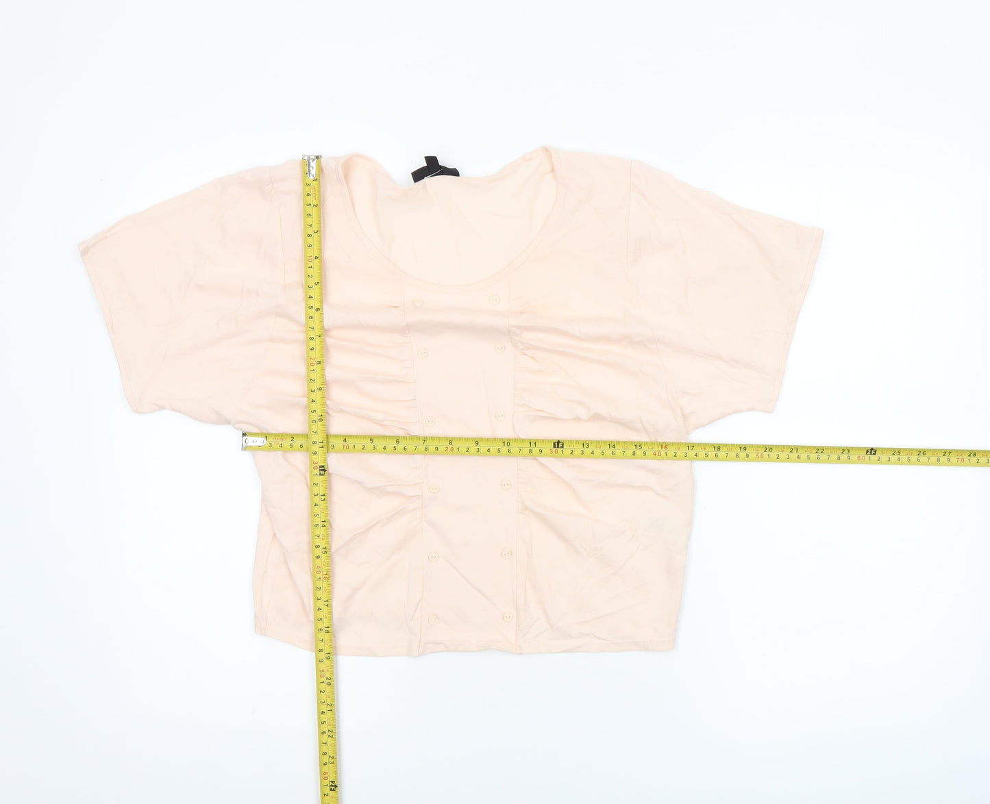 Topshop Women’s Beige Cropped Cotton Blouse UK 12 Short Sleeve