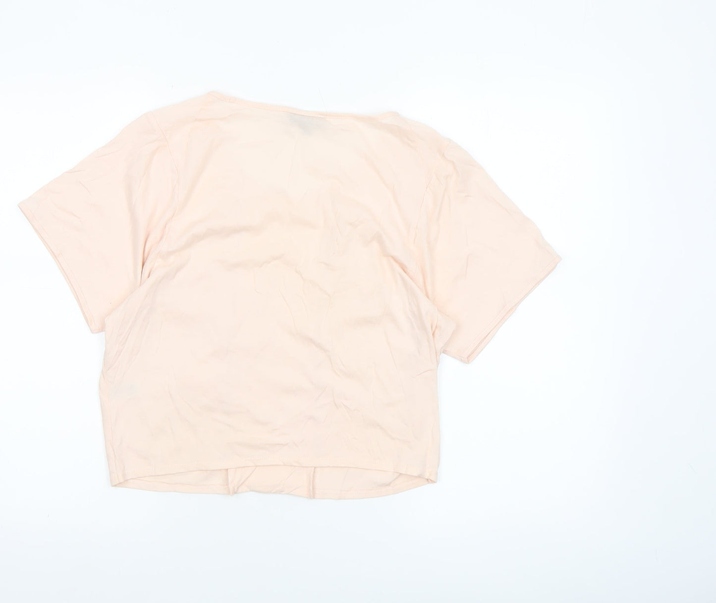 Topshop Women’s Beige Cropped Cotton Blouse UK 12 Short Sleeve