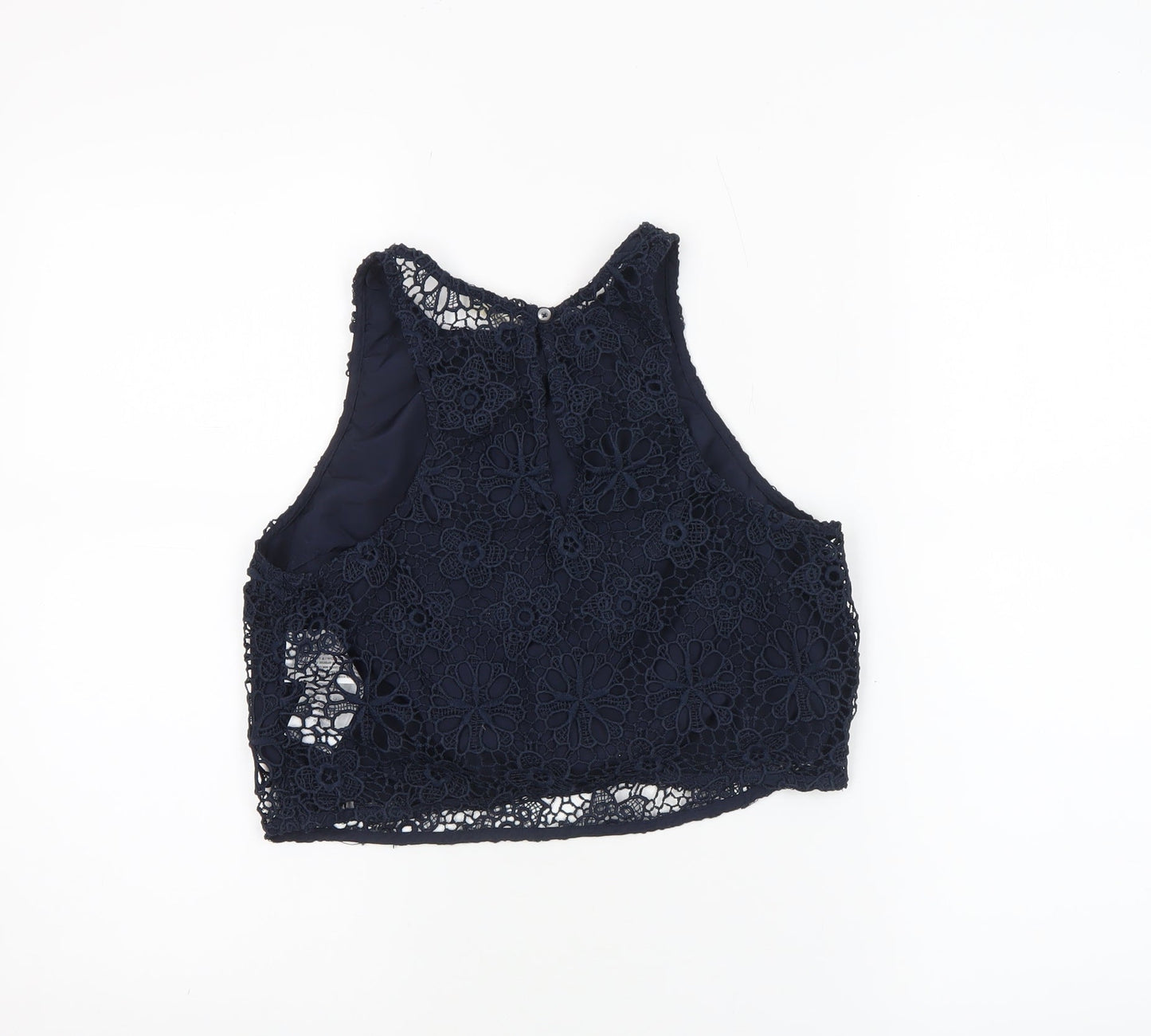 Hollister Women's Navy Blue Lace Cropped Tank Top S
