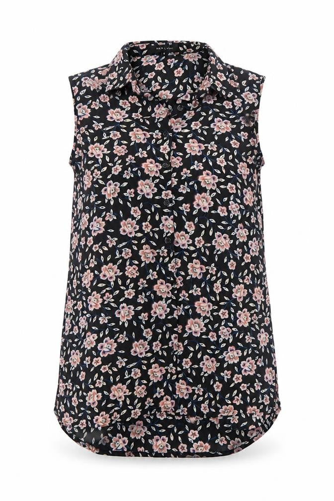 New Look Women's Black Floral Sleeveless Collared Blouse Size 8