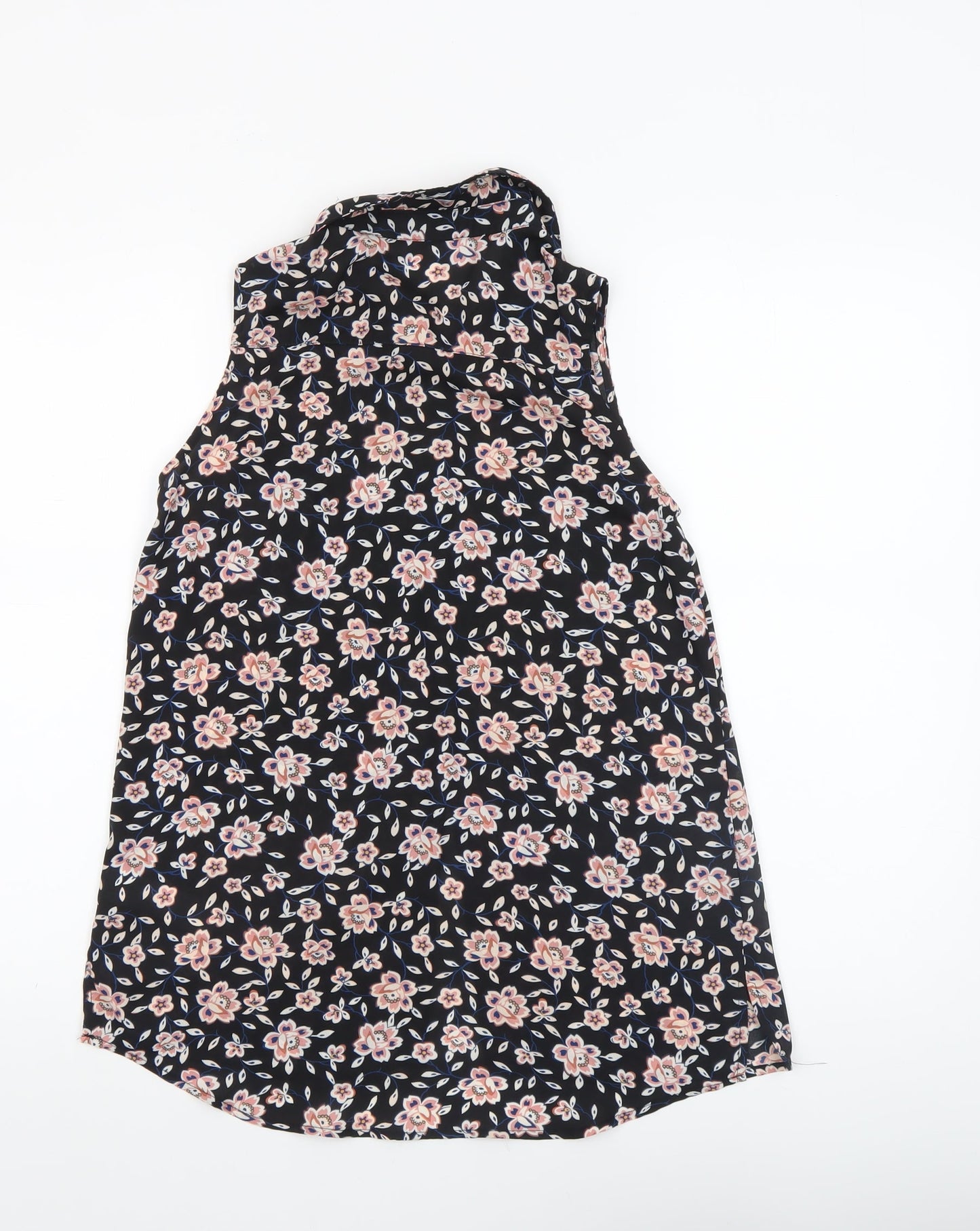 New Look Women's Black Floral Sleeveless Collared Blouse Size 8