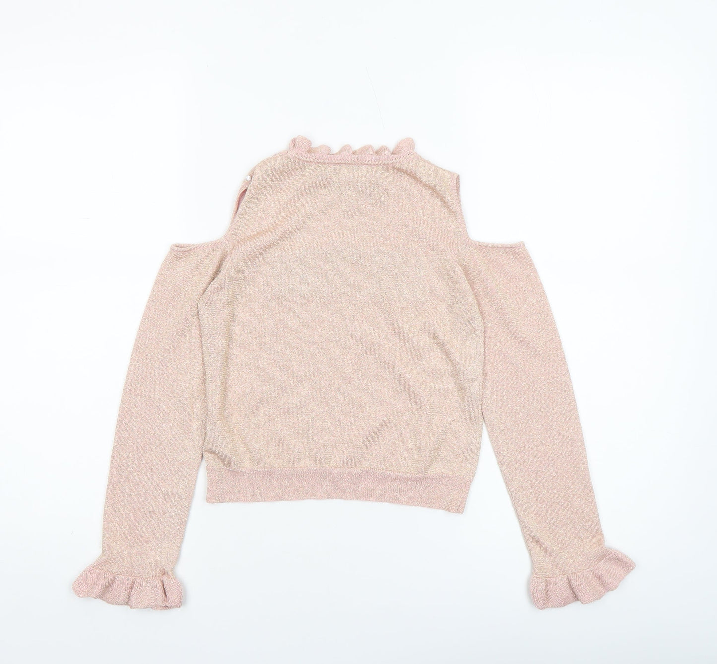 River Island Girls Pink 'Couture' Cold Shoulder Ruffle Knit Top 7-8 Years