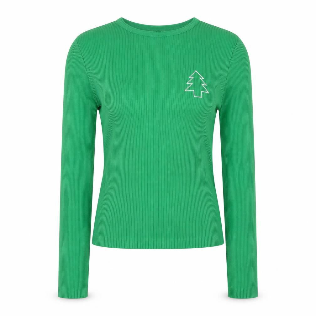 Missguided Women's Green Ribbed Christmas Long Sleeve Slim Fit Top S