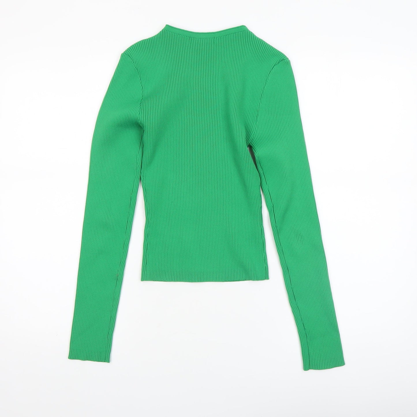 Missguided Women's Green Ribbed Christmas Long Sleeve Slim Fit Top S