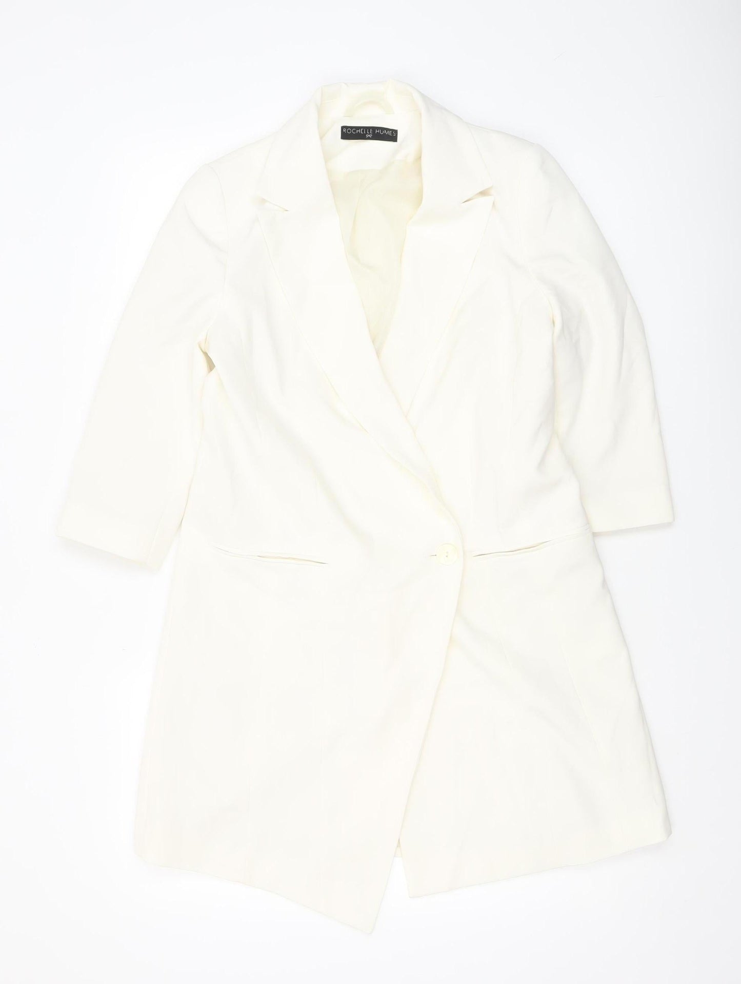 Rochelle Humes Women Ivory Long Blazer Jacket UK 10 Single-Breasted