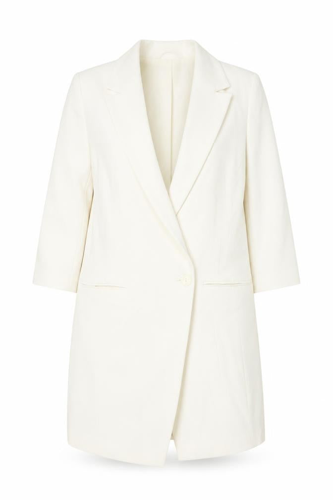Rochelle Humes Women Ivory Long Blazer Jacket UK 10 Single-Breasted
