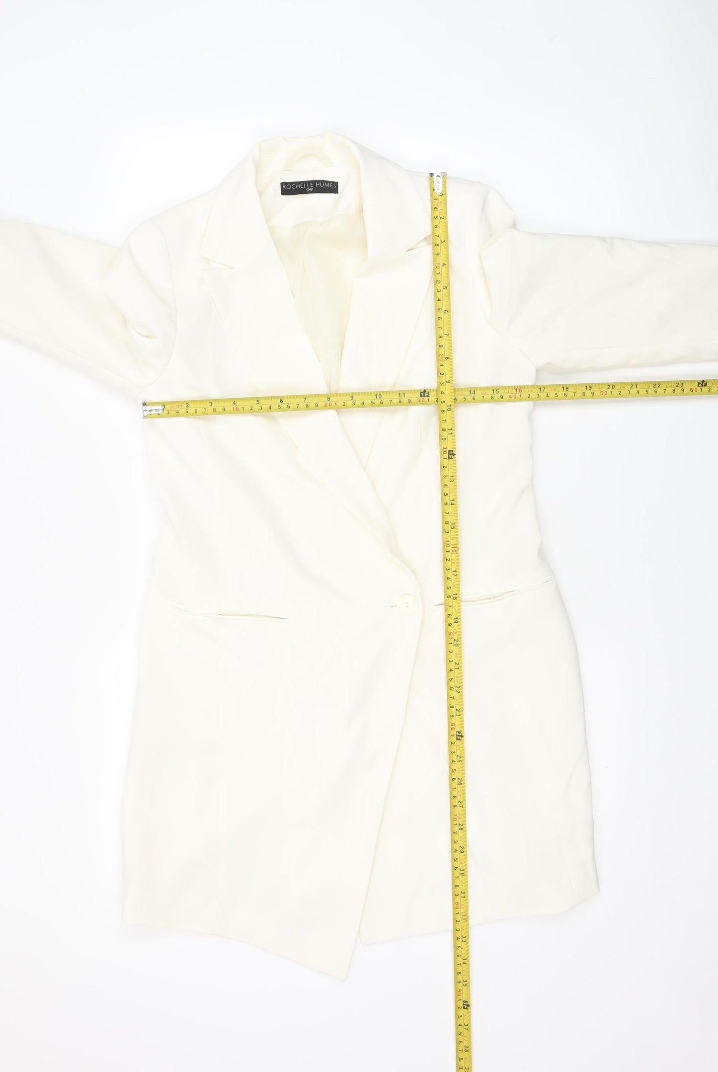 Rochelle Humes Women Ivory Long Blazer Jacket UK 10 Single-Breasted