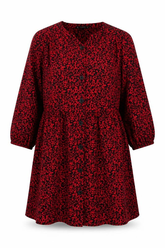 Dunnes Women Red Animal Print Button Front Shirt Dress Size 20