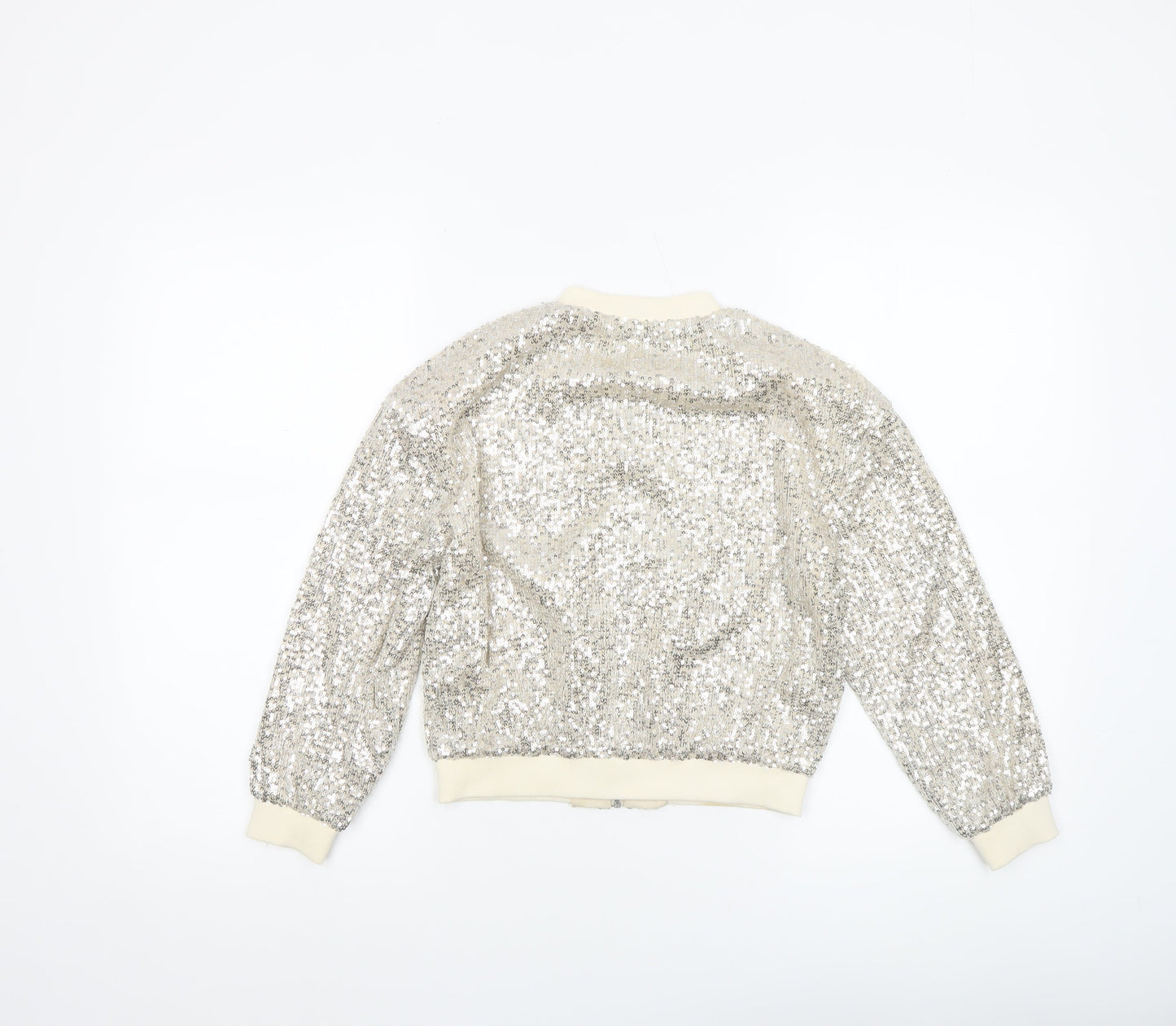 River Island Girls Silver Sequin Bomber Jacket 7-8 Years Party Outerwear