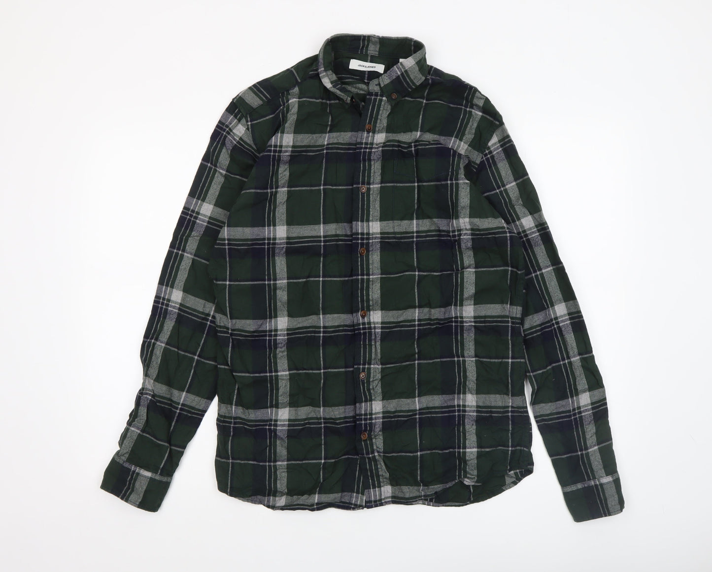 Jack & Jones Men's Green Plaid Button-Down Flannel Shirt M