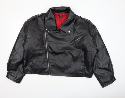 PrettyLittleThing Plus Black Faux Leather Biker Jacket UK 18