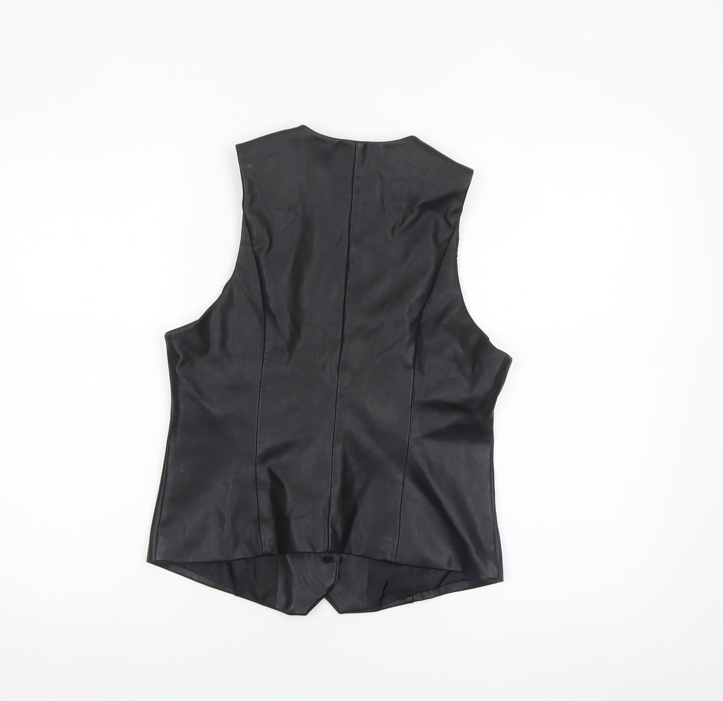 River Island Womens Black Faux Leather Button Blouse Size 8