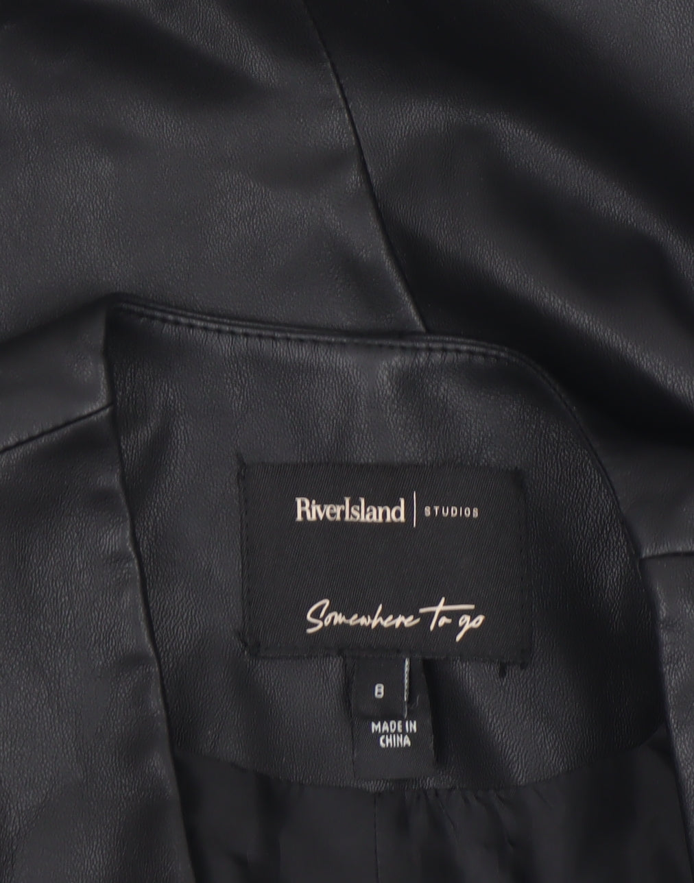 River Island Womens Black Faux Leather Button Blouse Size 8