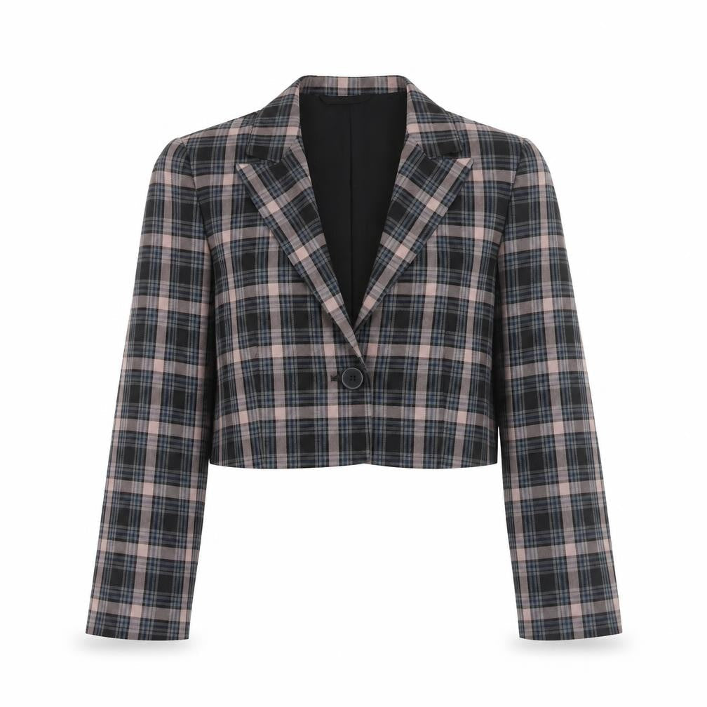 Primark Women’s Multicoloured Checked Cropped Blazer Size 8