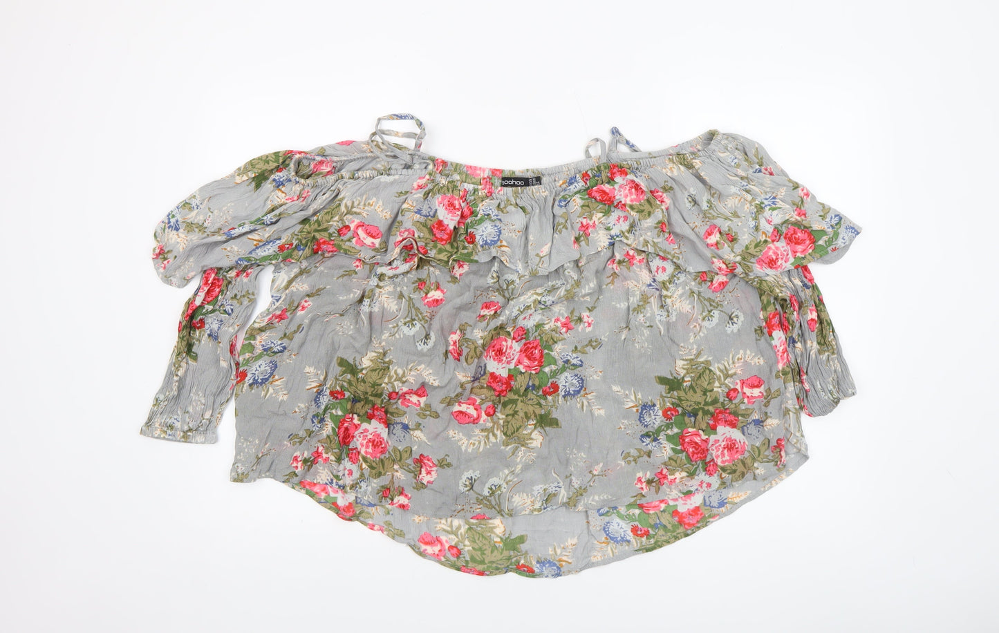 Boohoo Women's Grey Floral Off Shoulder Viscose Blouse UK 16