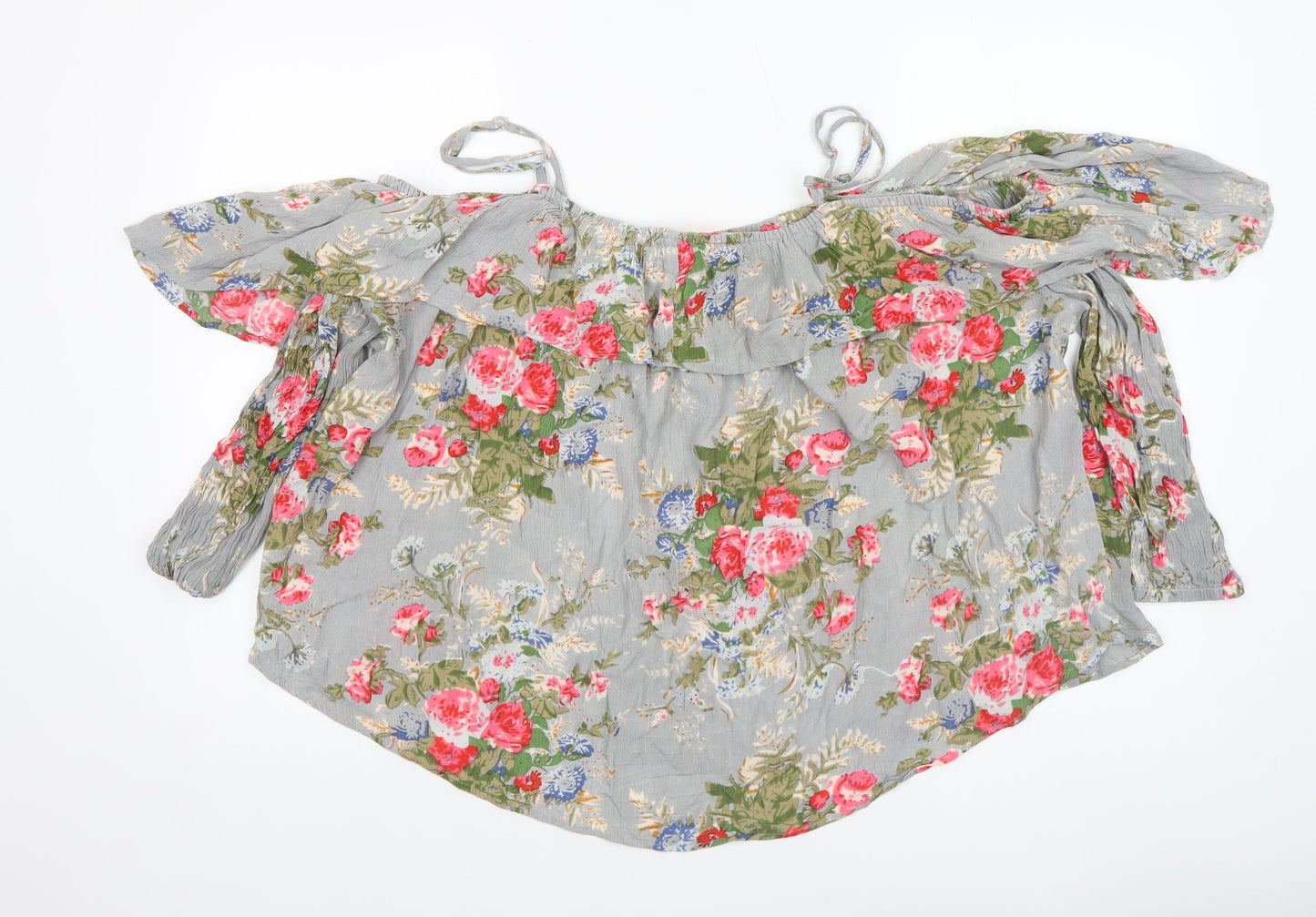 Boohoo Women's Grey Floral Off Shoulder Viscose Blouse UK 16