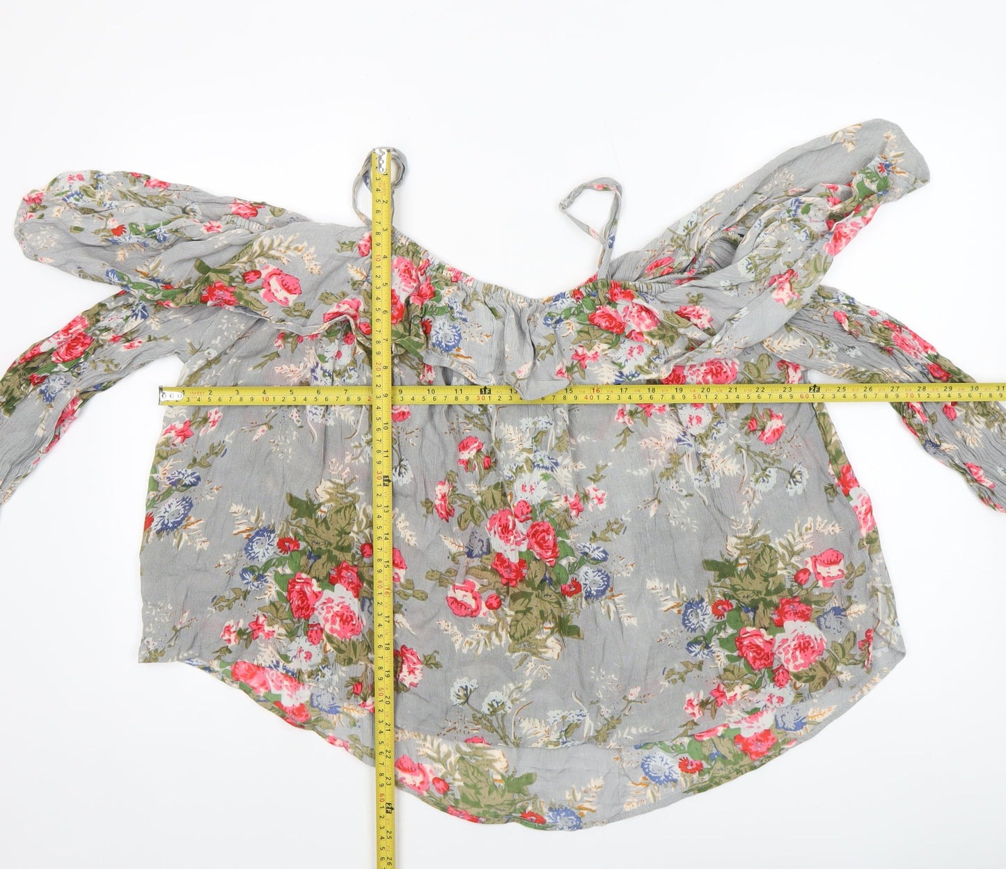 Boohoo Women's Grey Floral Off Shoulder Viscose Blouse UK 16