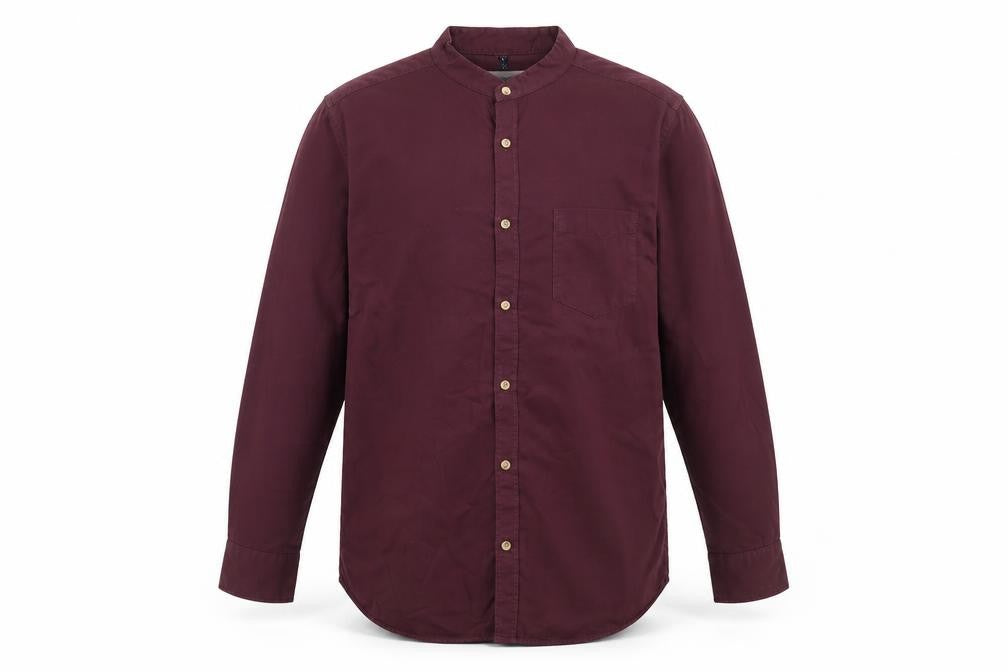 River Island Men’s Red Cotton Band Collar Long Sleeve Shirt Size L