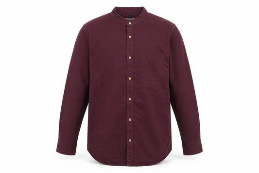 River Island Men’s Red Cotton Band Collar Long Sleeve Shirt Size L