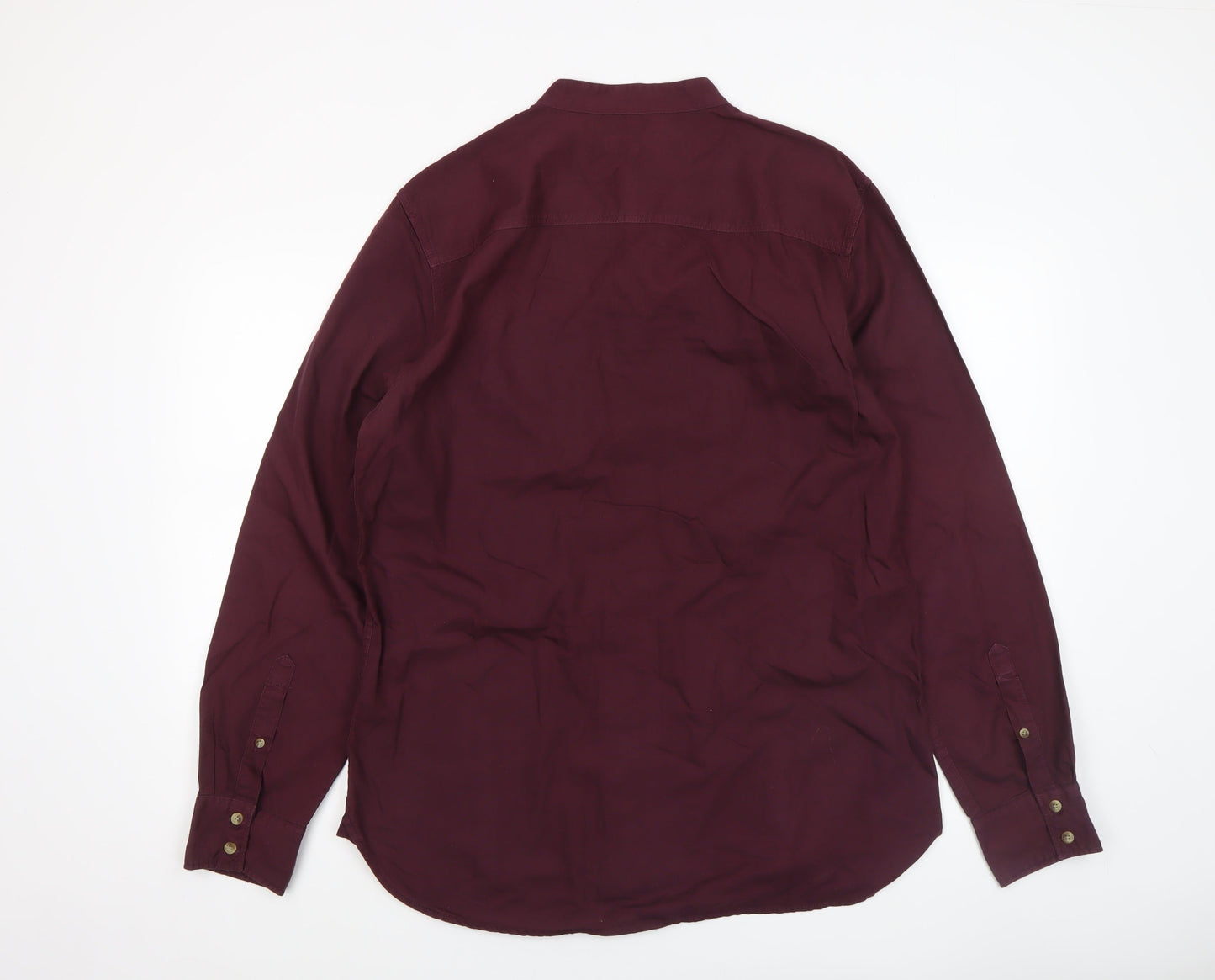 River Island Men’s Red Cotton Band Collar Long Sleeve Shirt Size L