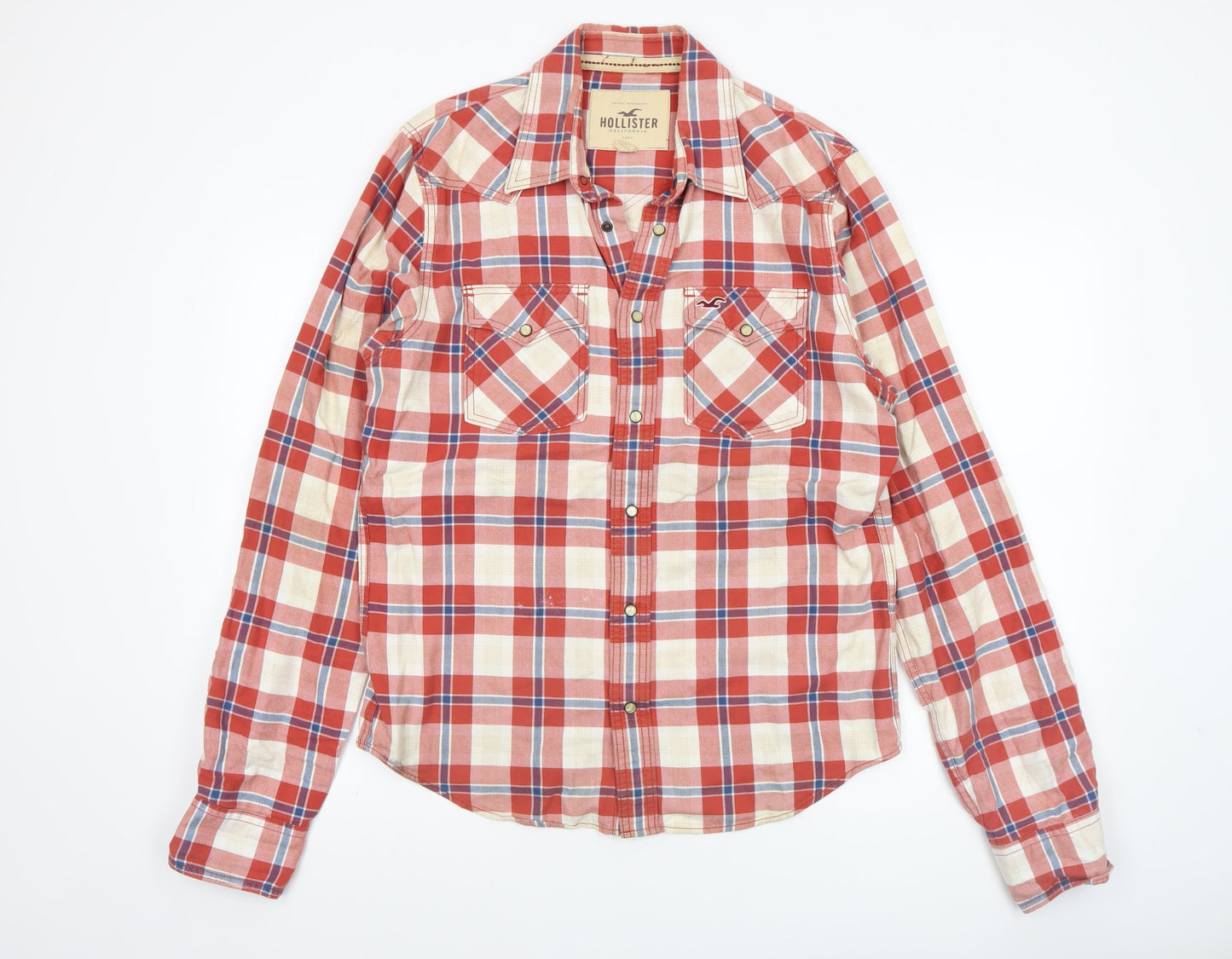 Hollister Men’s Red Plaid Long Sleeve Cotton Button-Up Shirt L
