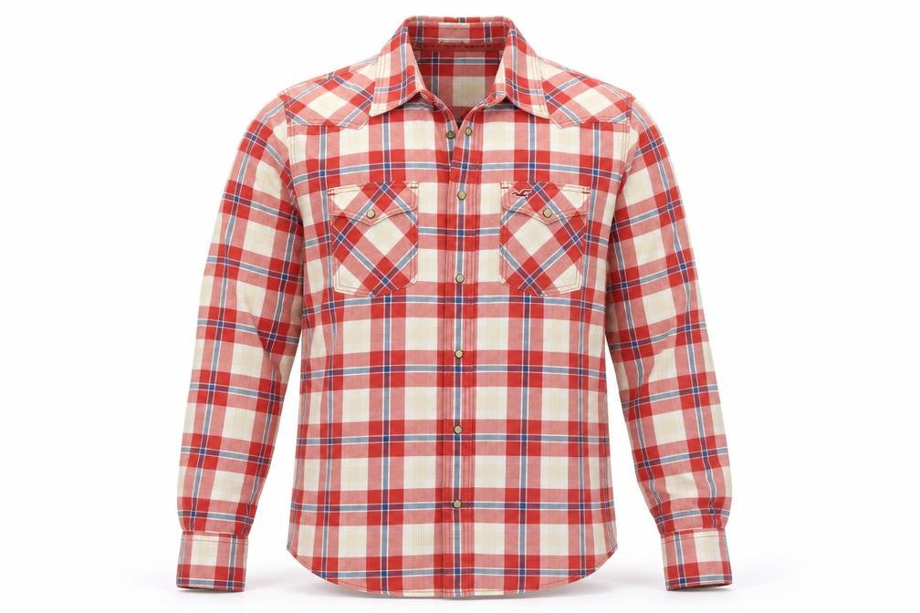 Hollister Men’s Red Plaid Long Sleeve Cotton Button-Up Shirt L