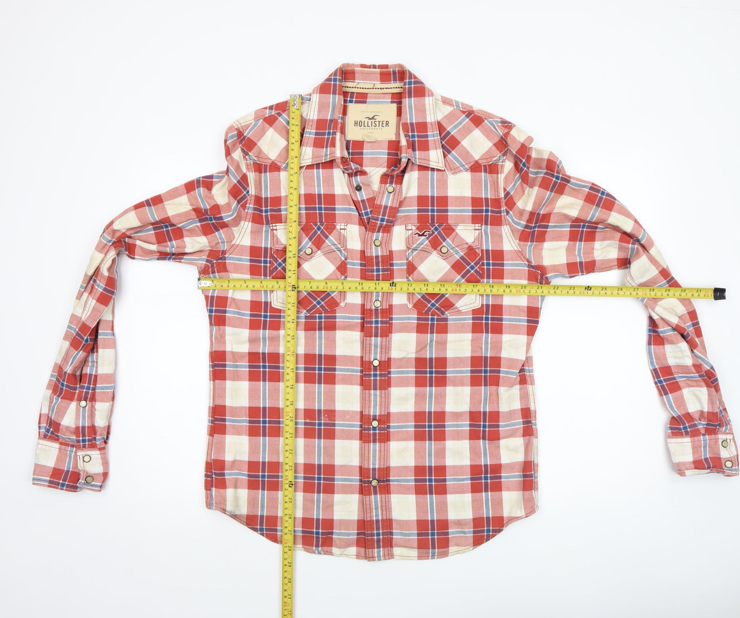Hollister Men’s Red Plaid Long Sleeve Cotton Button-Up Shirt L