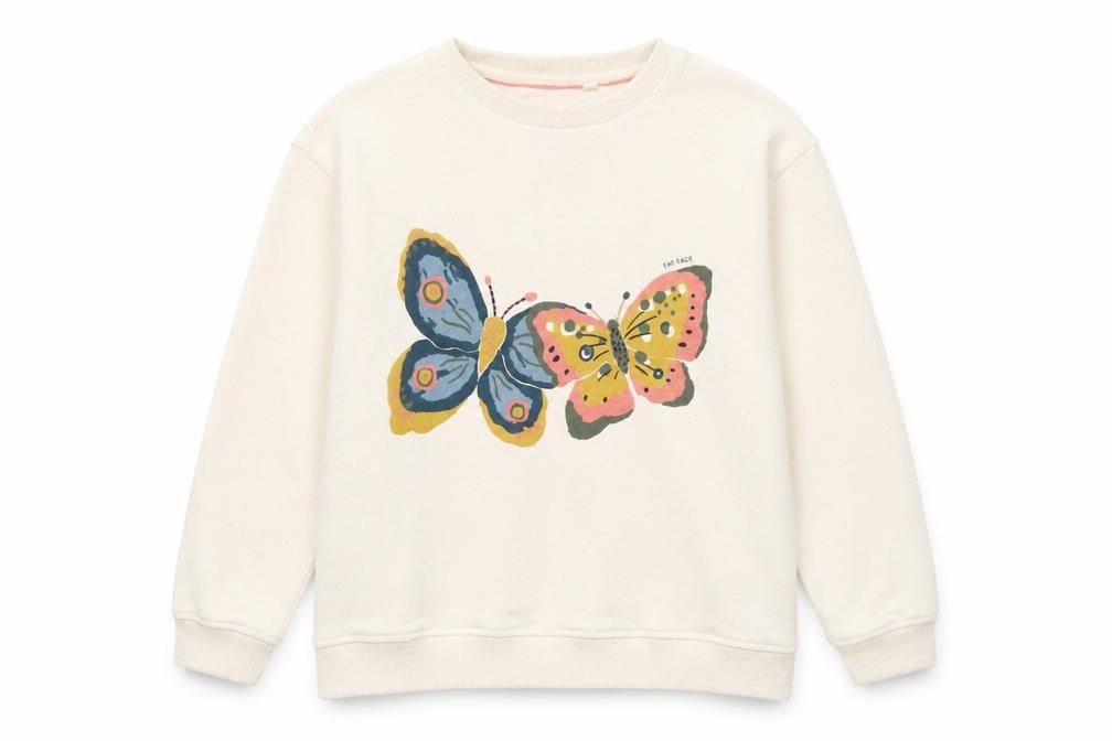 Fat Face Girls Ivory Butterfly Print Pullover Sweatshirt 10-11 Years