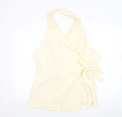 Musera Women's Ivory Wrap Halter Blouse 2XL Sleeveless Tie Top