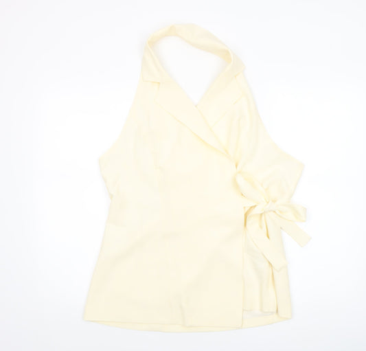 Musera Women's Ivory Wrap Halter Blouse 2XL Sleeveless Tie Top