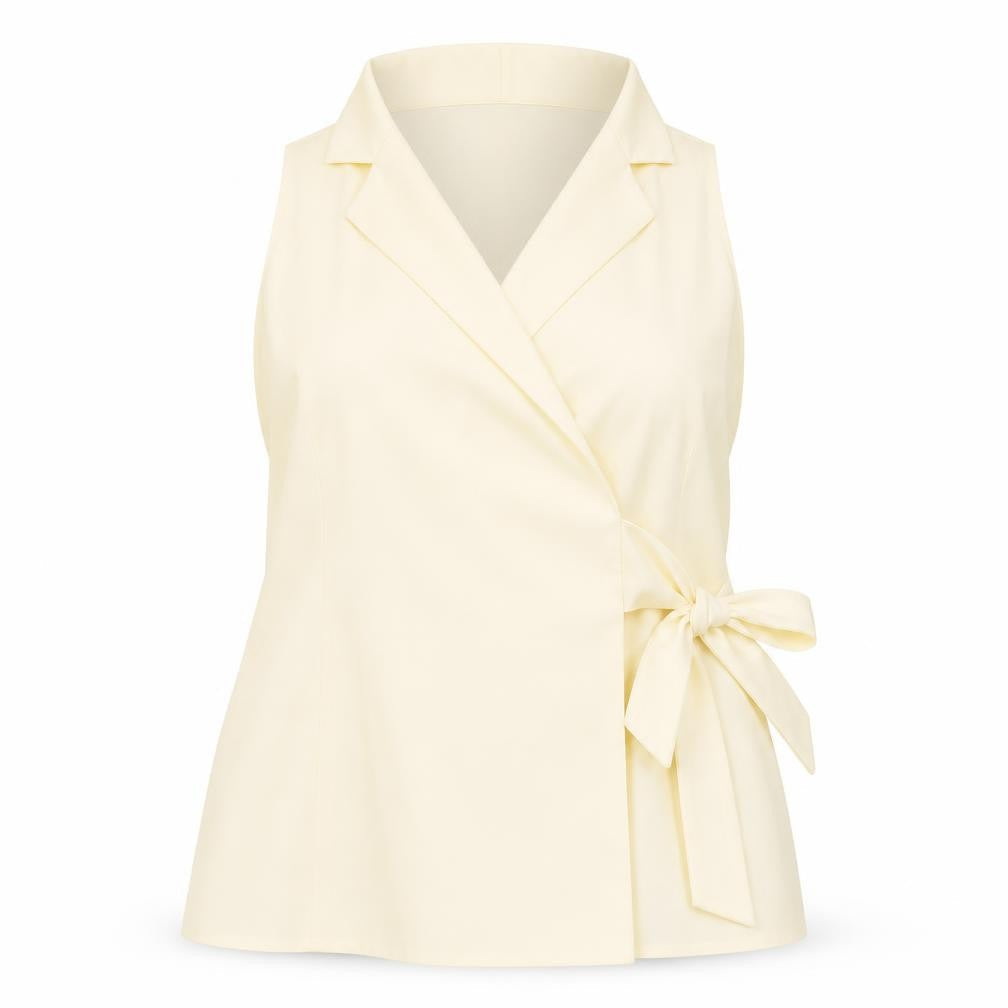 Musera Women's Ivory Wrap Halter Blouse 2XL Sleeveless Tie Top
