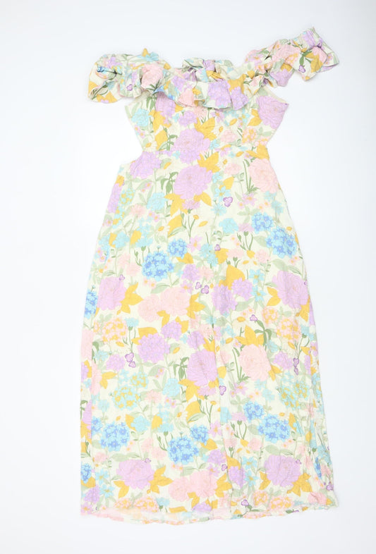 Savida Women’s Multicoloured Floral Off Shoulder Midi Dress Size 12