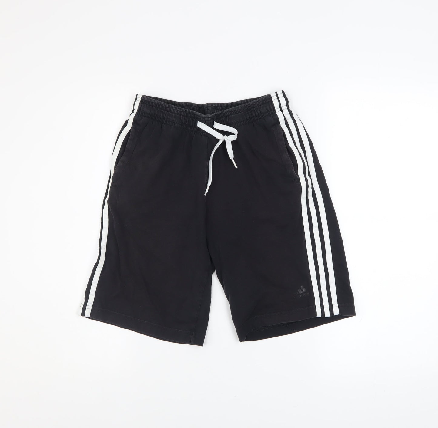 adidas Boys Black 13-14 Years Athletic Cotton Drawstring Sports Shorts
