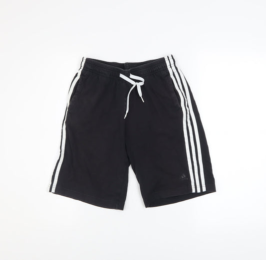 adidas Boys Black 13-14 Years Athletic Cotton Drawstring Sports Shorts