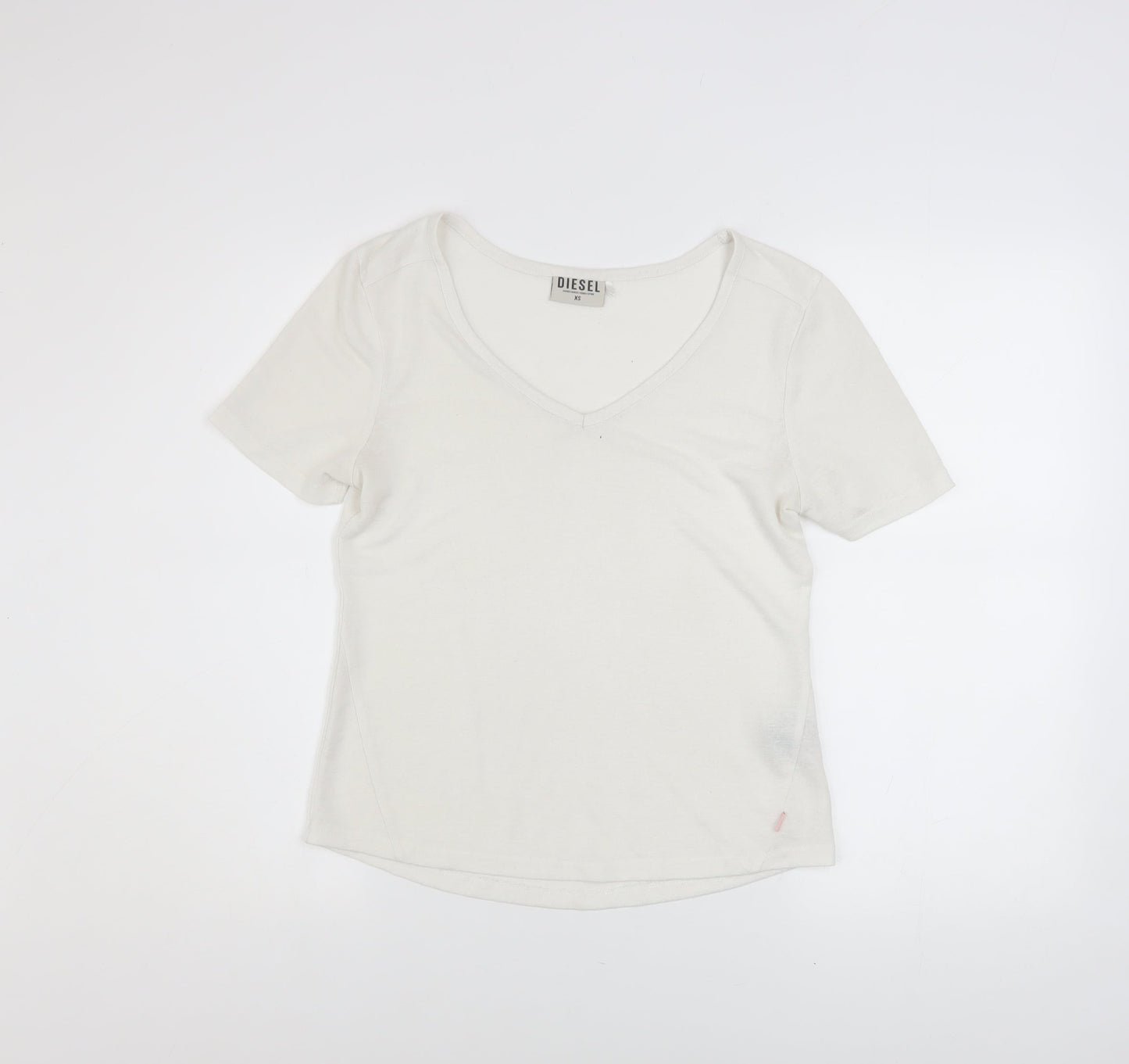 Diesel Womens Ivory V-Neck Short Sleeve Basic T-Shirt XS