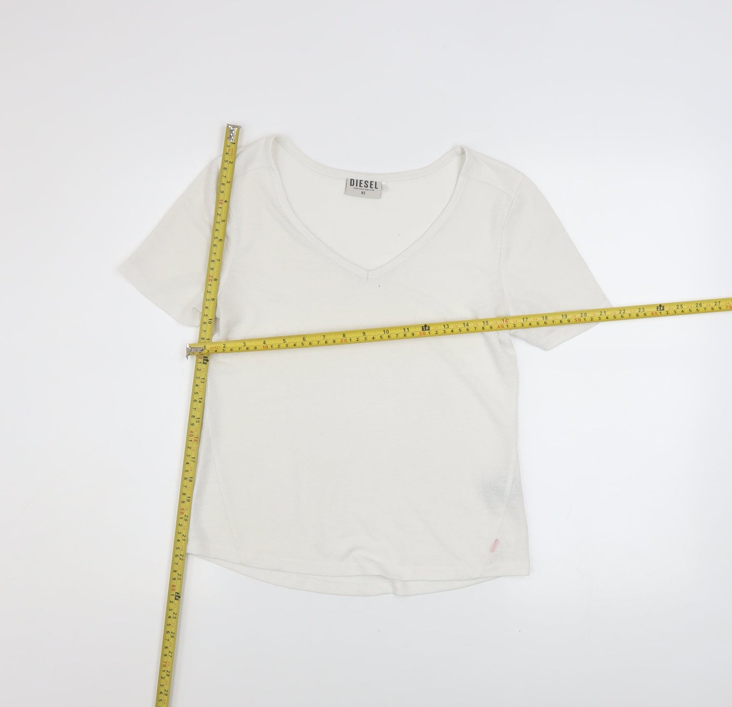 Diesel Womens Ivory V-Neck Short Sleeve Basic T-Shirt XS