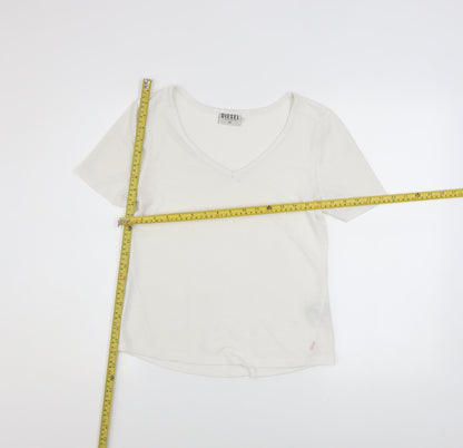 Diesel Womens Ivory V-Neck Short Sleeve Basic T-Shirt XS