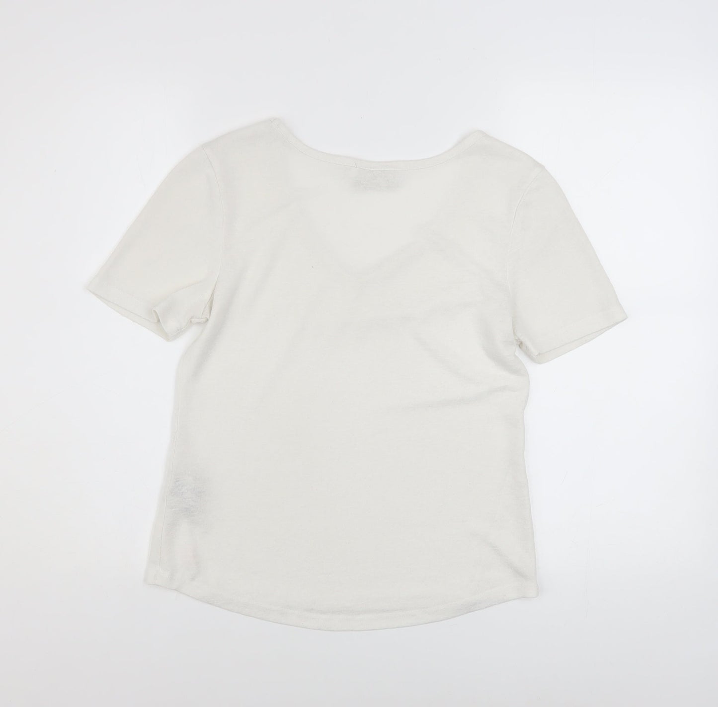 Diesel Womens Ivory V-Neck Short Sleeve Basic T-Shirt XS