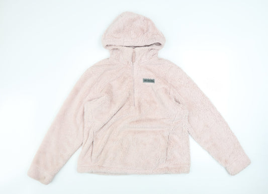 Columbia Women Pink Fleece Pullover Hoodie L Soft Warm Plush Top