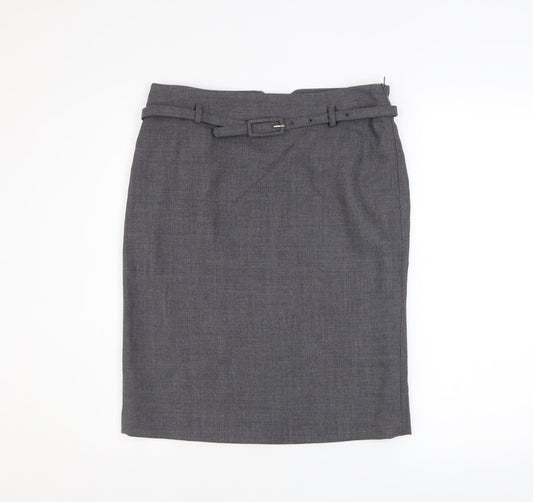 Sino Women's Grey Wool Pencil Skirt UK 12 Knee Length Workwear