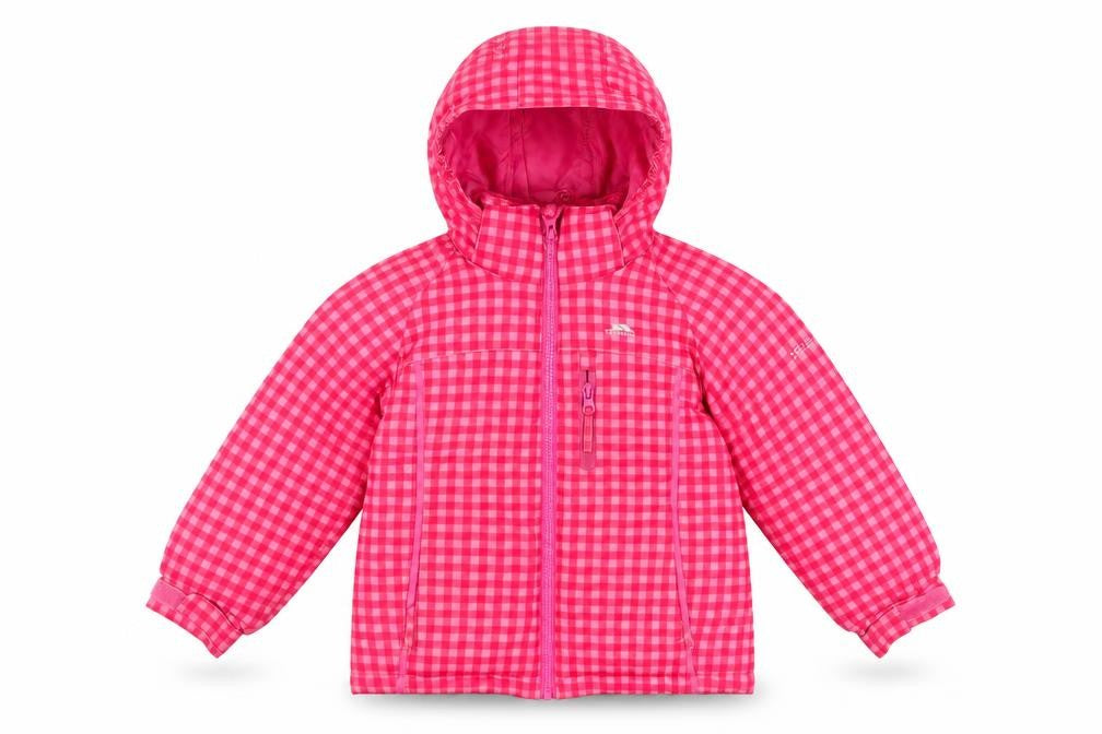 Trespass Girls Pink Check Hooded Waterproof Puffer Jacket 2-3 Years