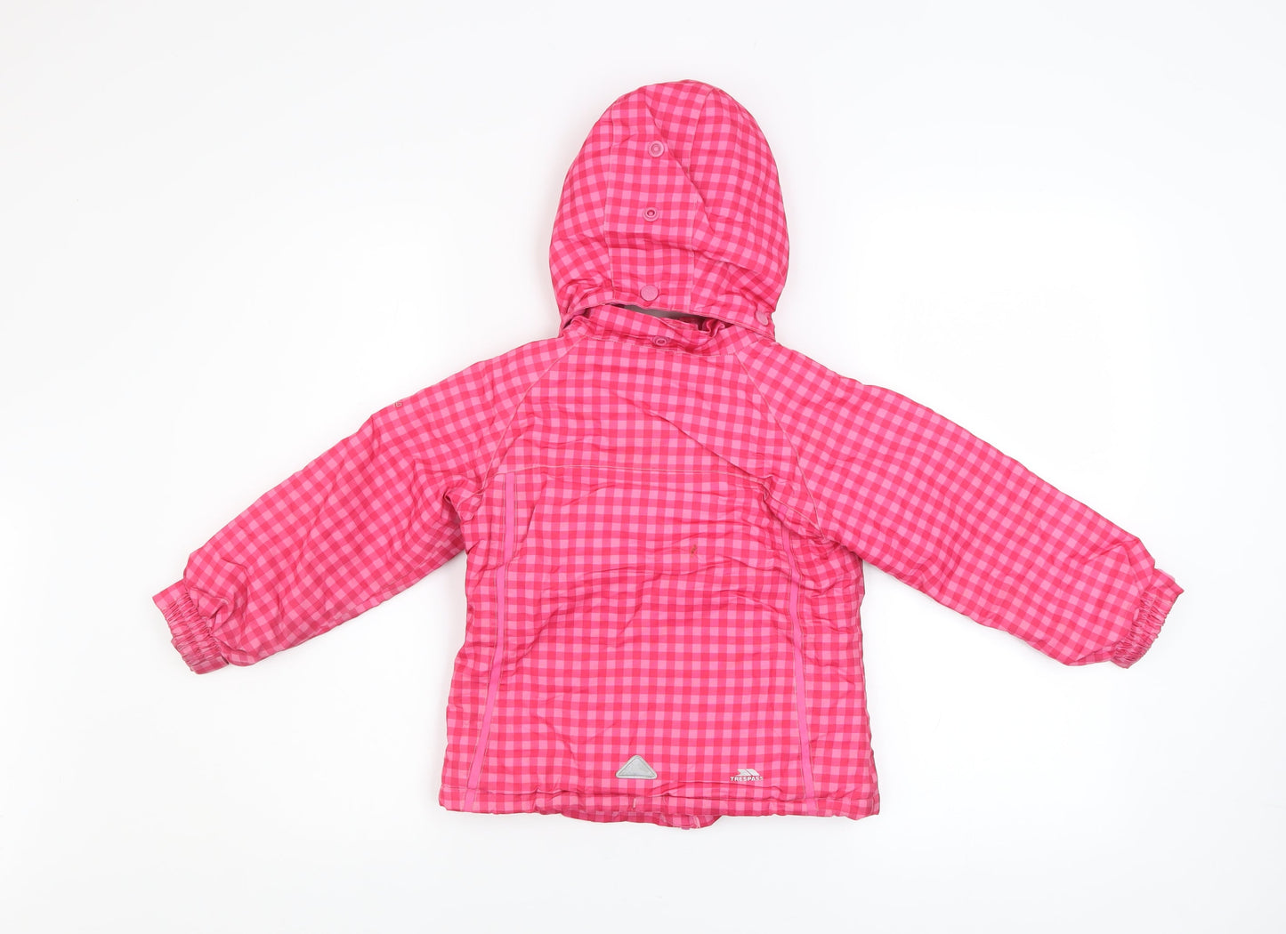 Trespass Girls Pink Check Hooded Waterproof Puffer Jacket 2-3 Years