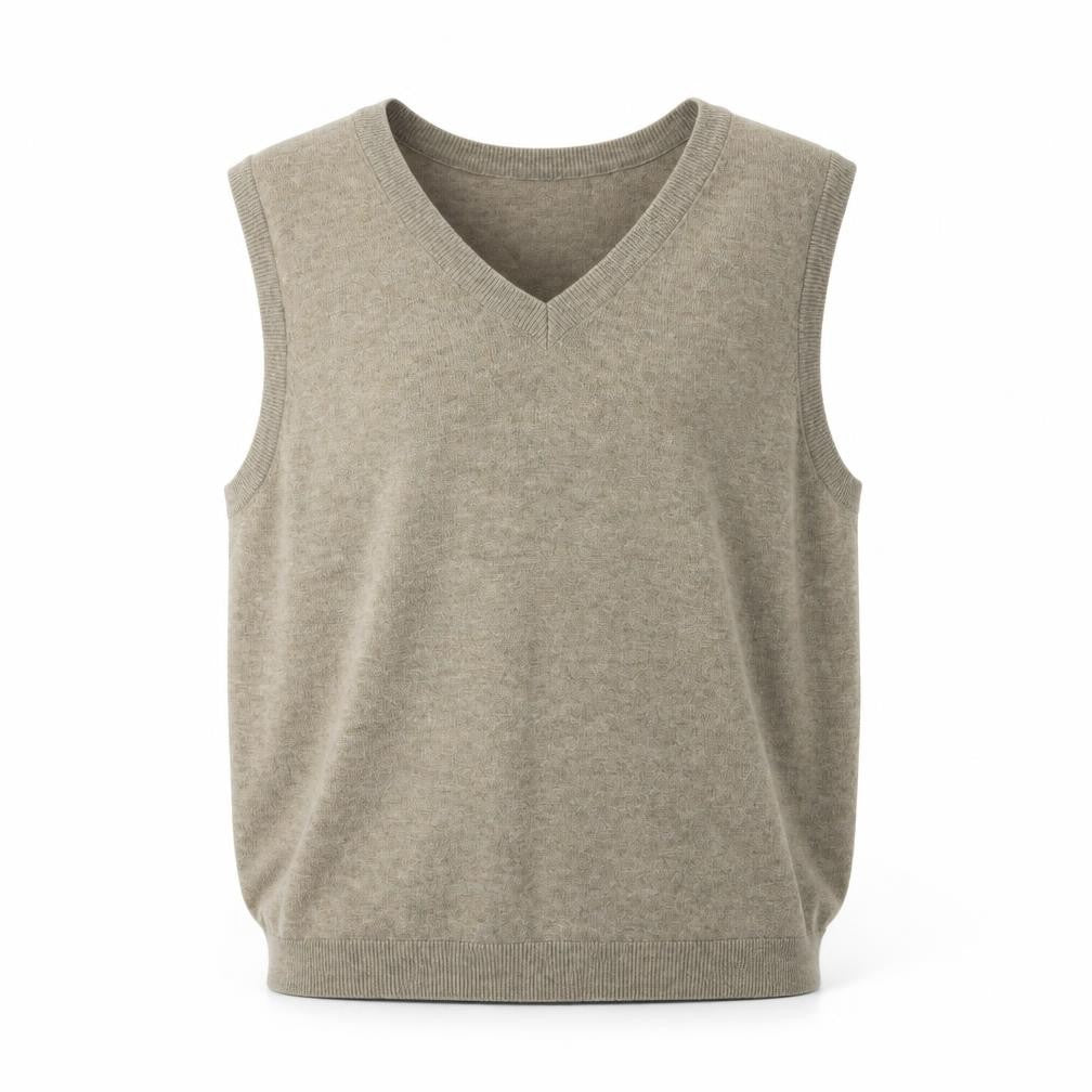 OBJECT Men's Beige V-Neck Sleeveless Knit Vest L