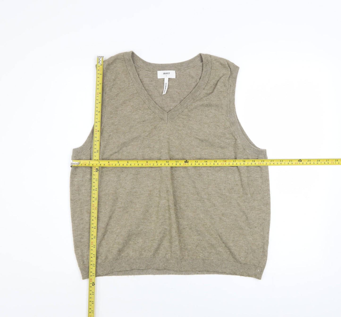 OBJECT Men's Beige V-Neck Sleeveless Knit Vest L