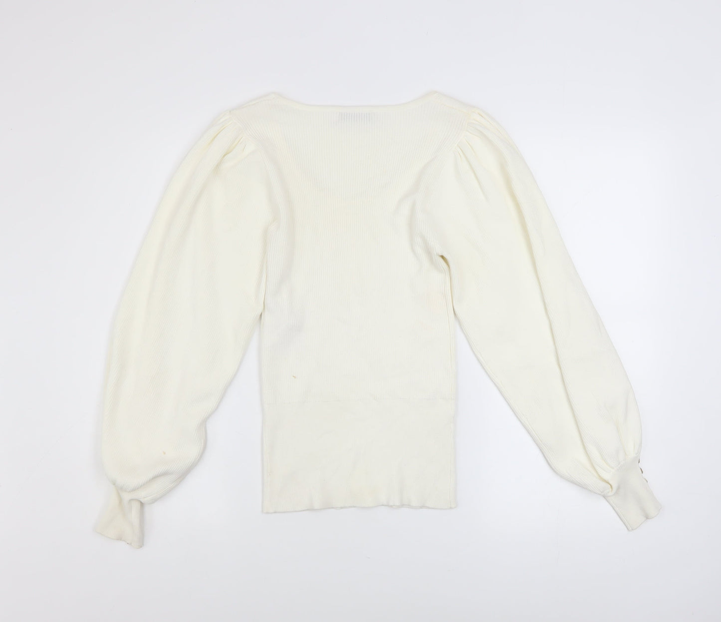 Mint Velvet Women Ivory Scoop Neck Puff Sleeve Knit Jumper Size S