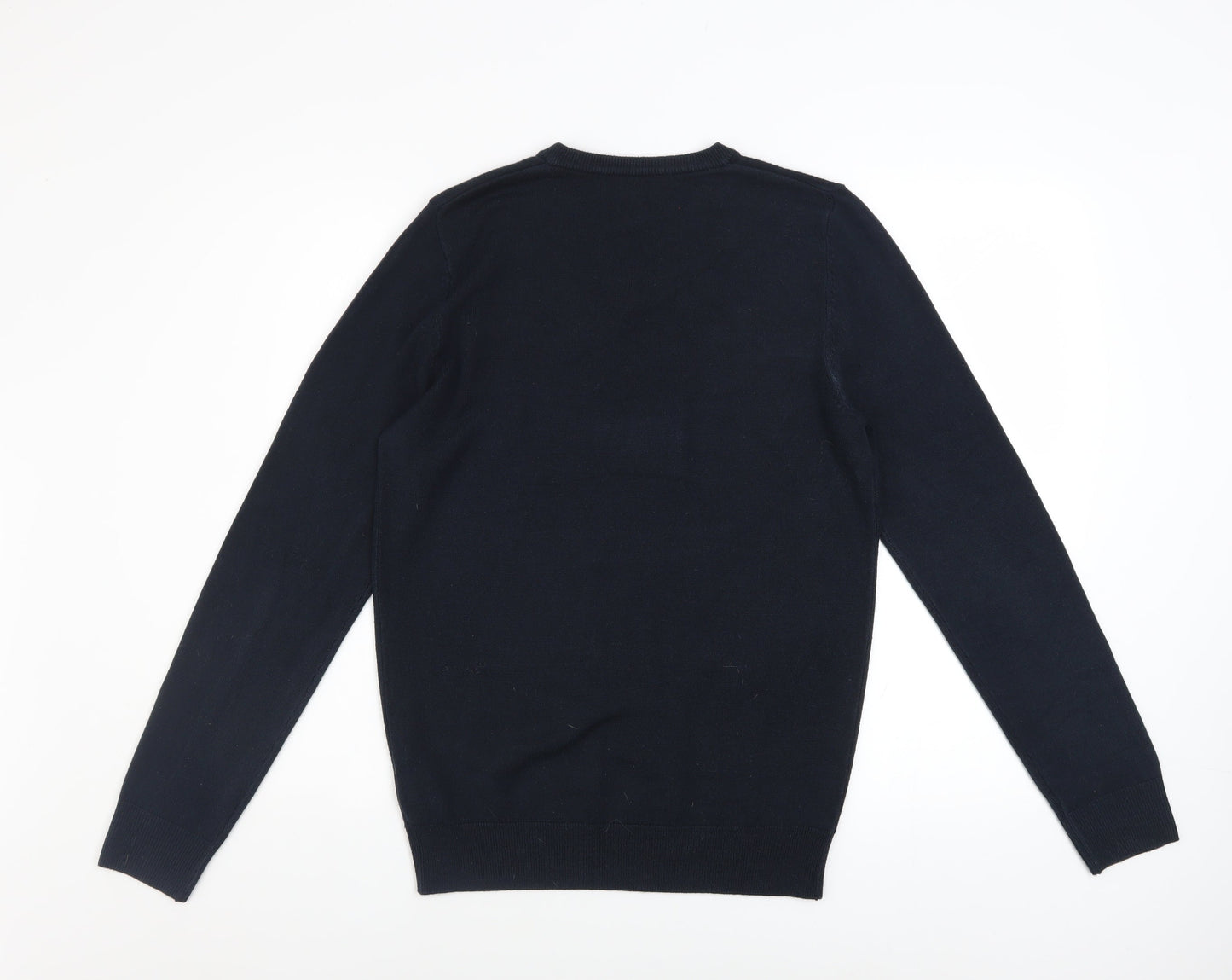 Marks and Spencer Men's Navy Blue V-Neck Acrylic Jumper Size S