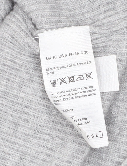 Warehouse Women’s Grey Roll Neck Knit Jumper Size 10