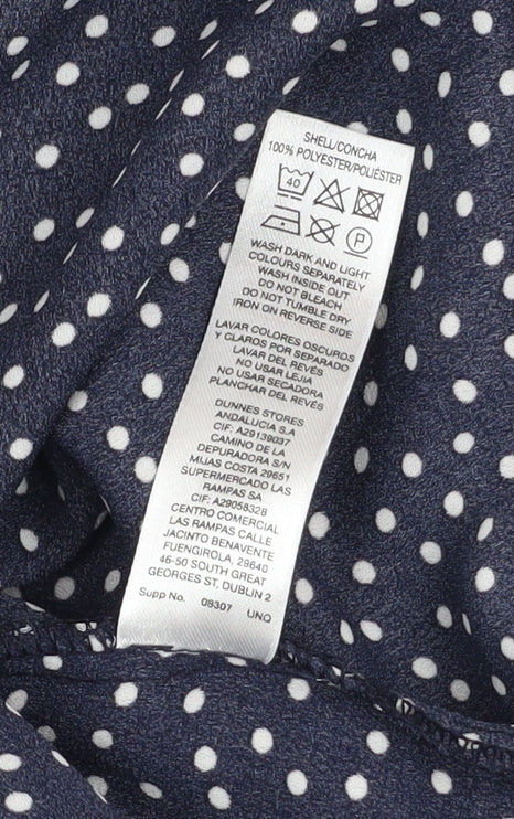 Gallery Womens Blue Polka Dot Ruffle Long Sleeve Blouse Size 10