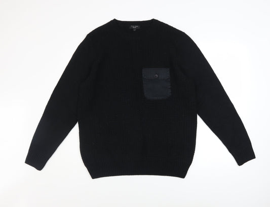New Look Men Black L Chunky Knit Crew Neck Pullover Jumper