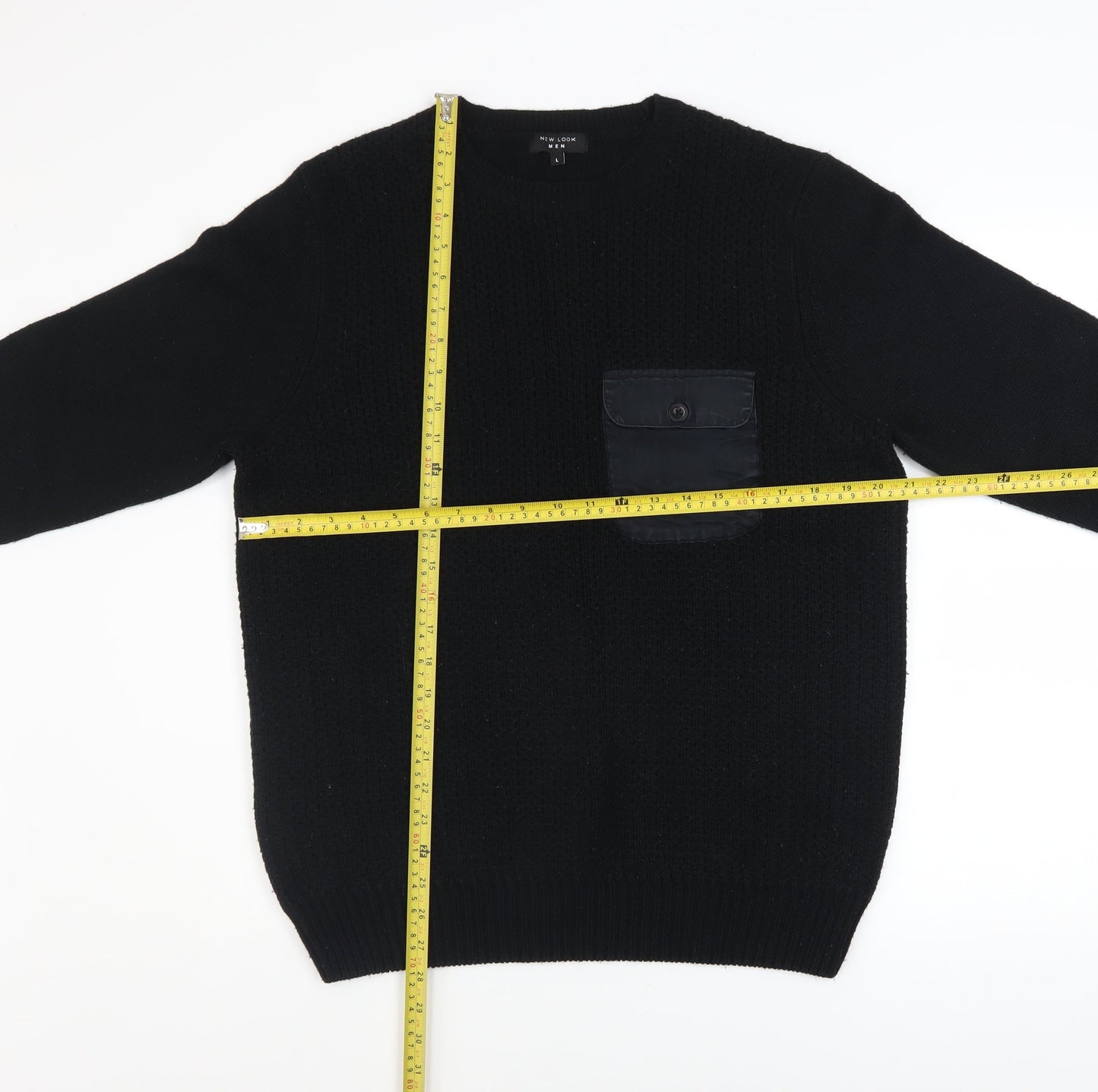 New Look Men Black L Chunky Knit Crew Neck Pullover Jumper